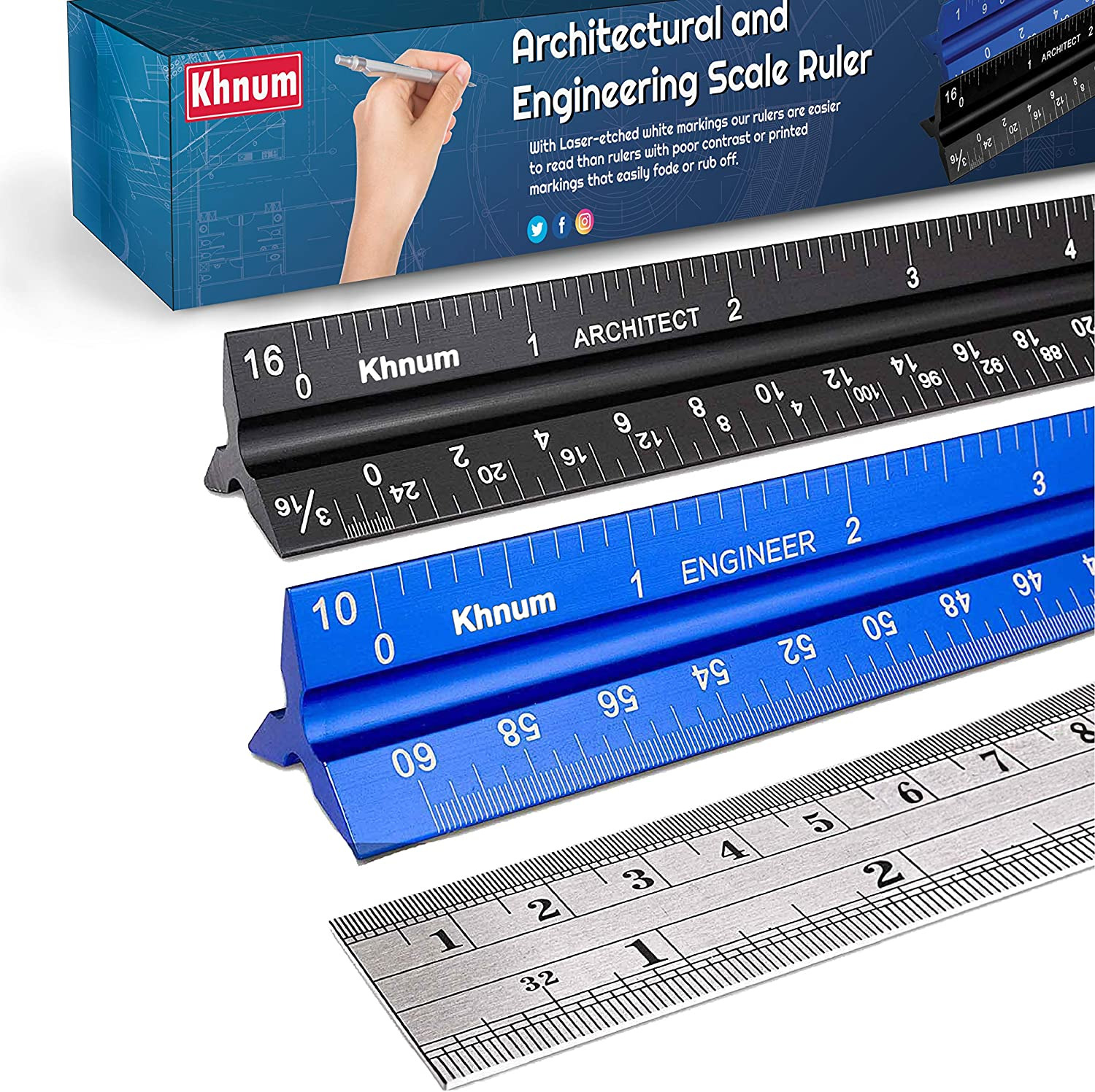 12-Inch Architectural and Engineering Scale Ruler Set (Imperial) | Laser-Etched 