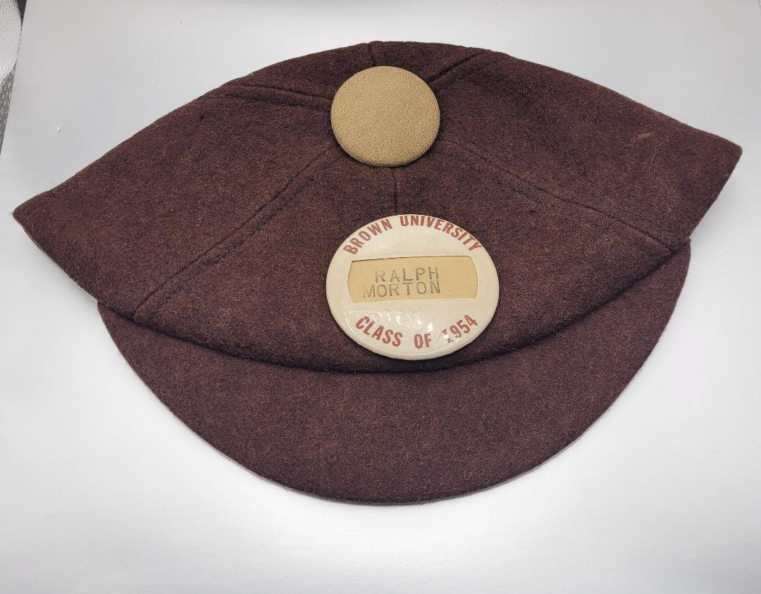Vintage Brown University Felt Beanie Hat with Class of 1954 Button