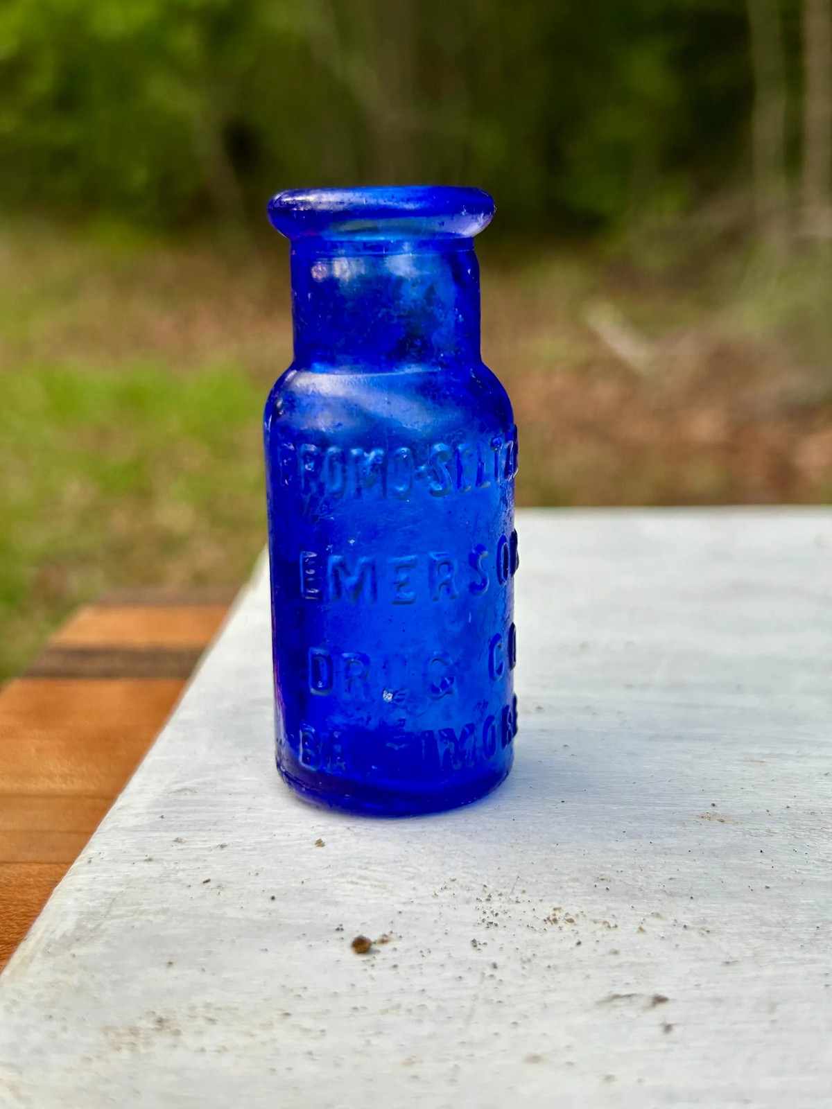 Vintage Bromo-Seltzer Bottle Cobalt Blue Emerson Drug Co Embossed Medicine