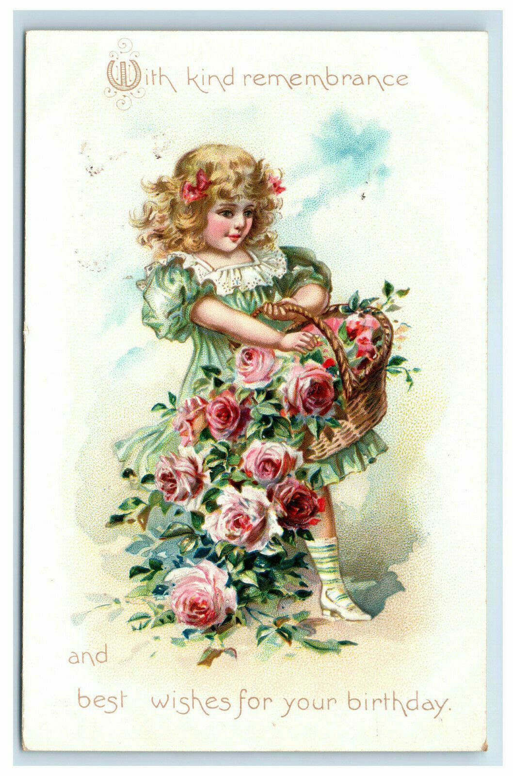 Raphael Tuck Birthday Greetings Postcard Series 105 Girl Roses Flowers Embossed Raphael Tuck Birthday Greetings Postcard Series 105 Girl Roses Flowers Embossed