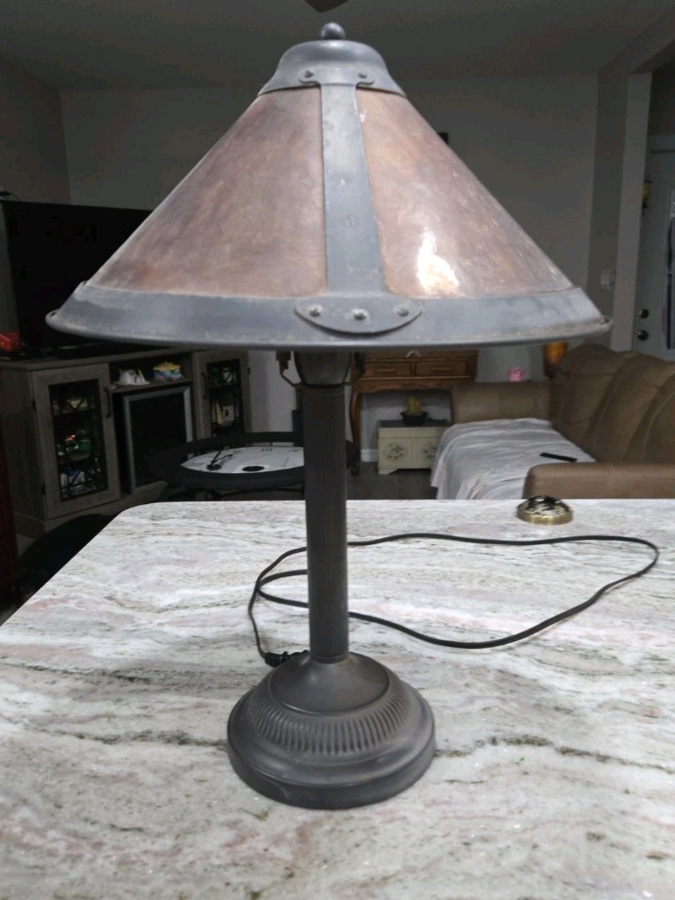 Vtg. Dirk van Erp Style Arts & Crafts Copper & Mica Table Lamp 20th C. Vtg. Dirk van Erp Style Arts & Crafts Copper & Mica Table Lamp 20th C.