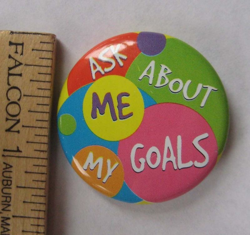 Girl Scout ASK ME ABOUT MY GOALS BUTTON Cookie Sale Pin Swaps VOLUME DISCOUNT
