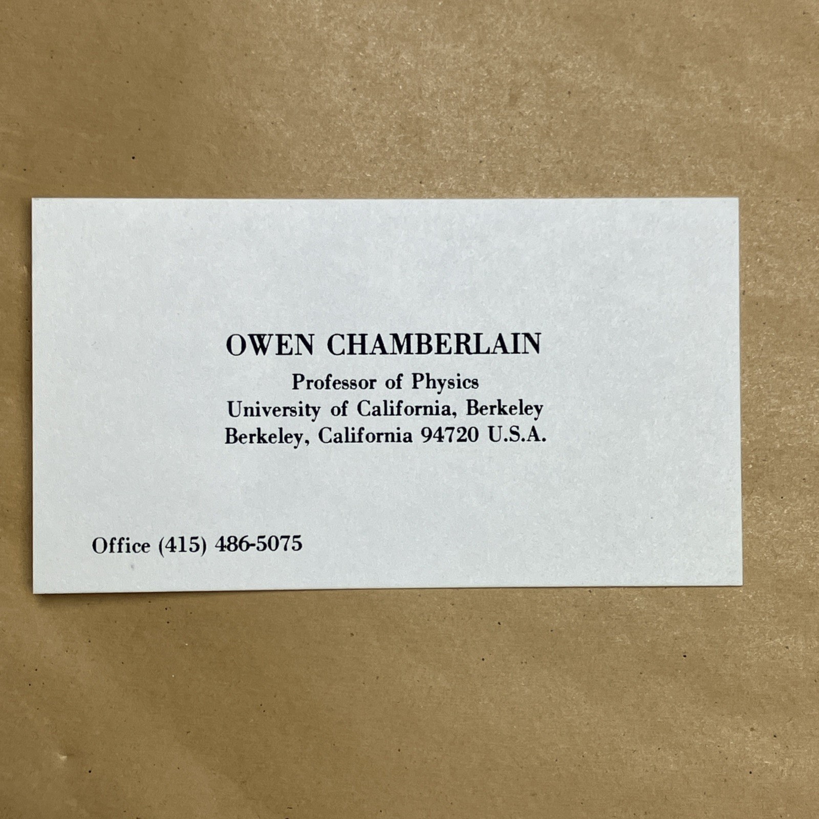 Vintage Business Card - Owen Chamberlain,  Nobel Prize - Physics 1959