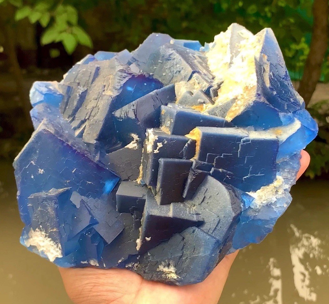 Deep Blue Cluster Of Phantom Cubic Blue Fluorite From Baluchistan - 3150 Gram