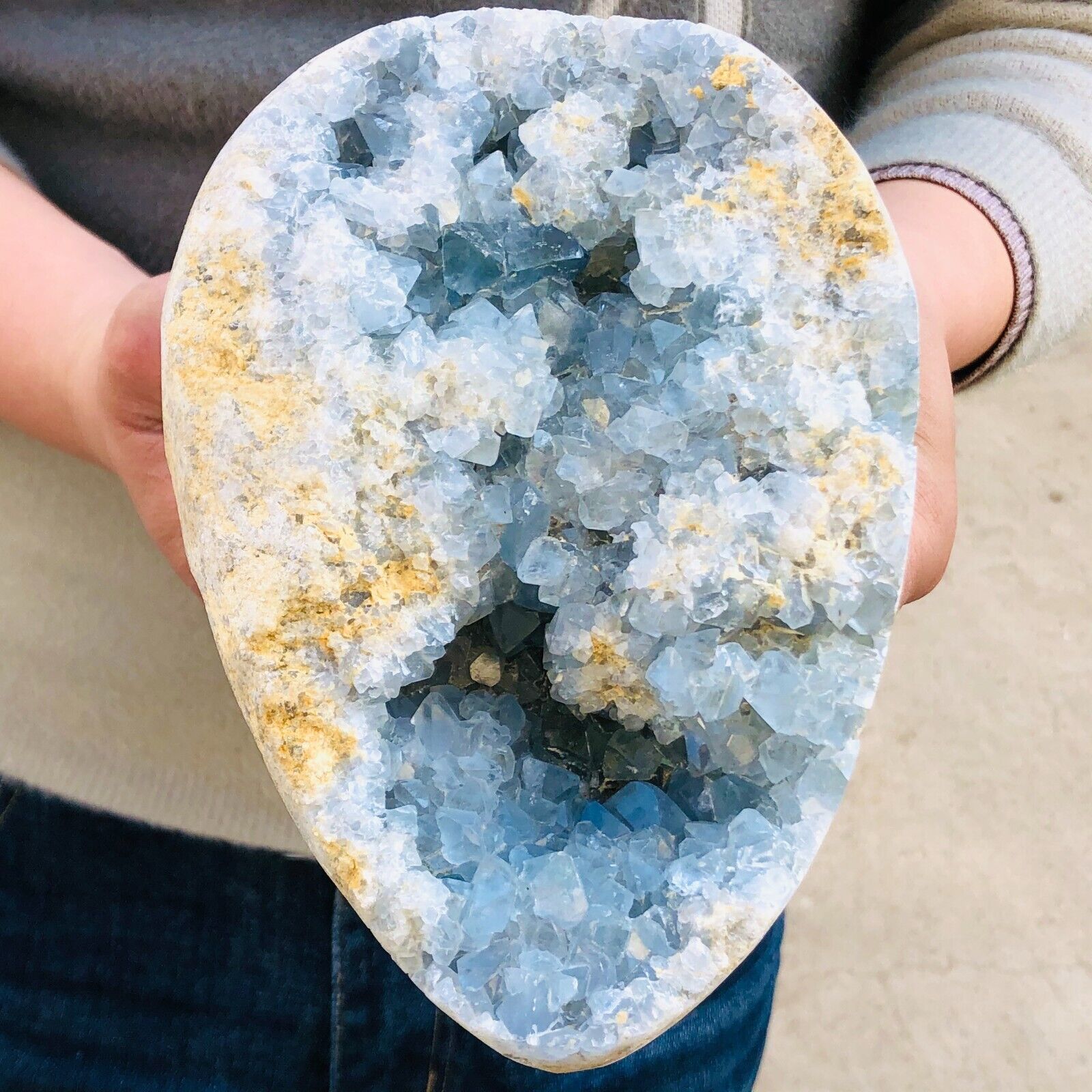 6.73lb Natural blue celestite geode quartz crystal mineral specimen healing