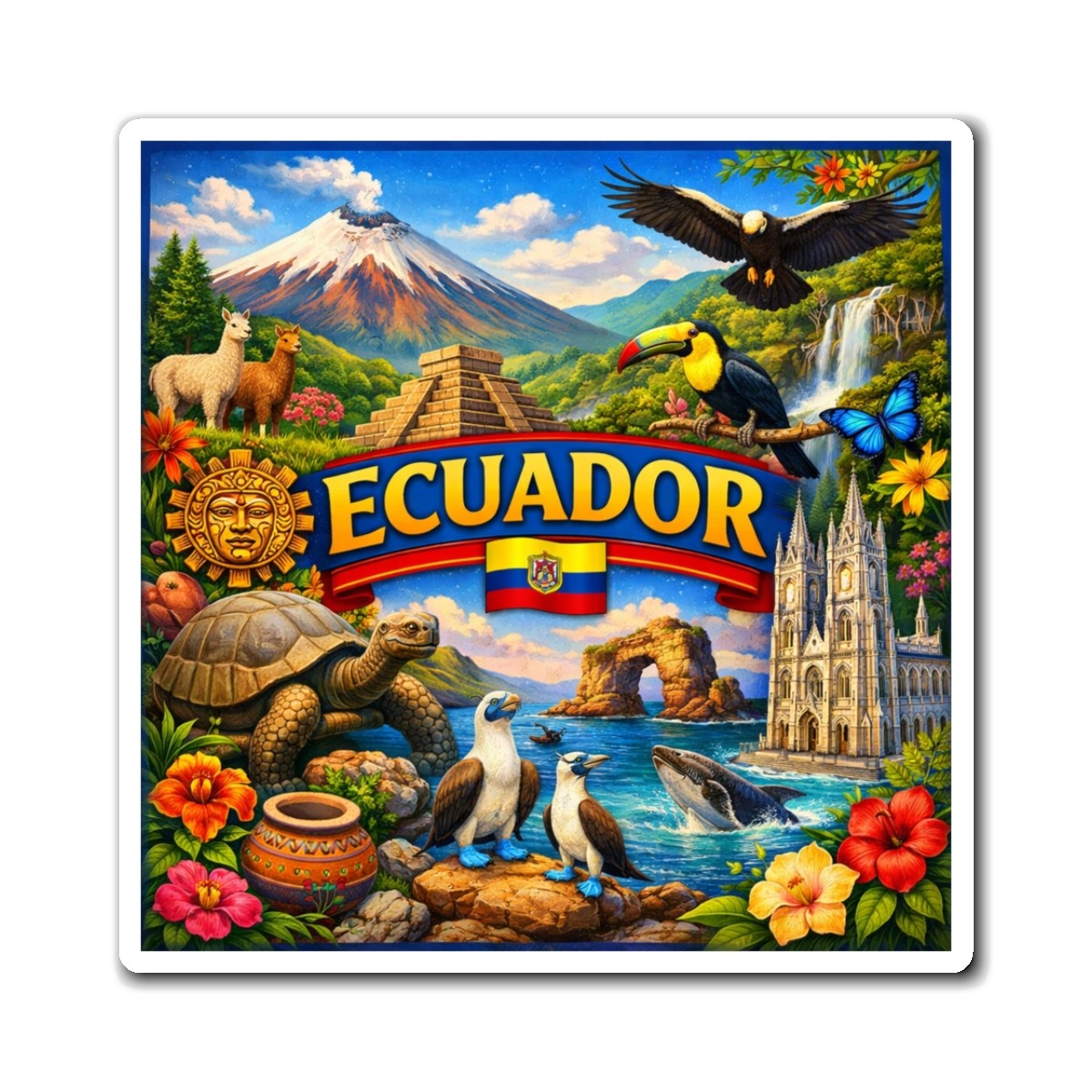 Ecuador travel collage Magnet | Galápagos wildlife, Andes & landmarks