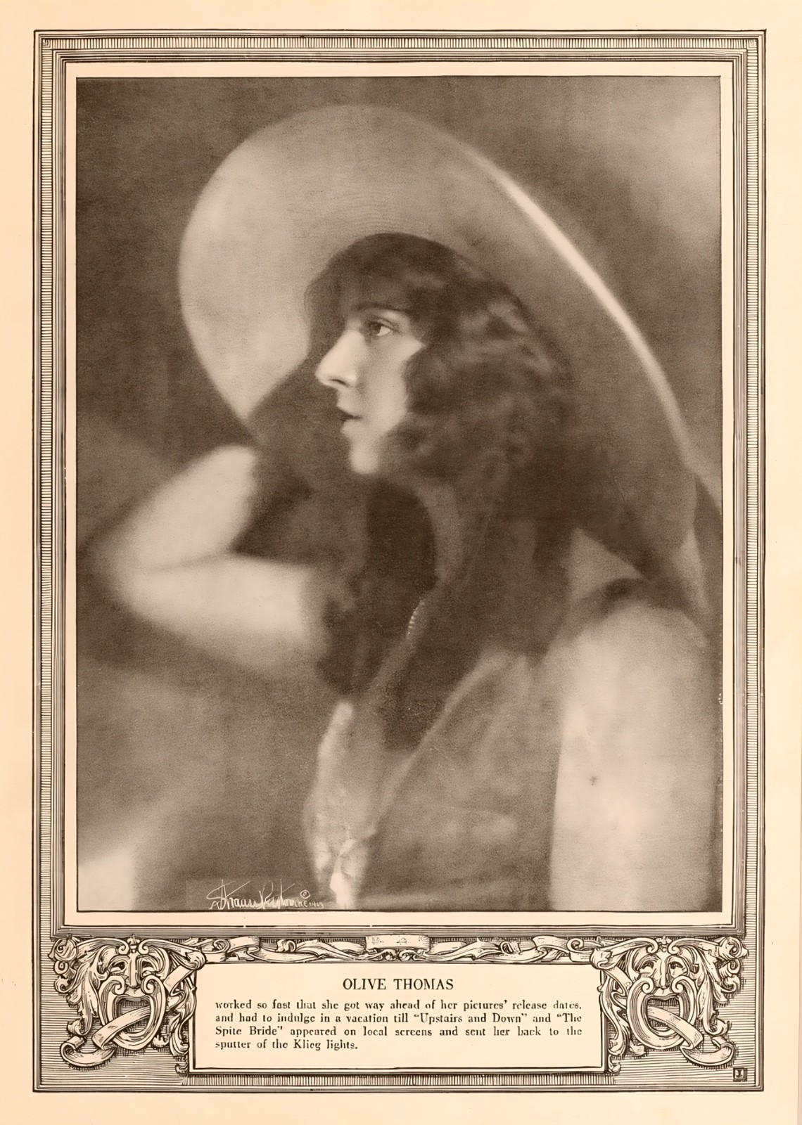 OLIVE THOMAS - Early Silent Screen Actor in 1919 - 5 x 7 inch Reprint