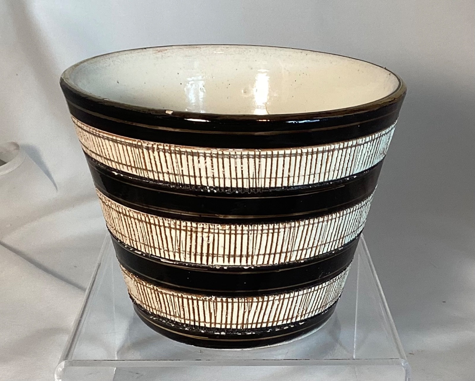 Bitossi Aldo Londi Sgraffito Pottery Bowl Seta Series Gold Black Italy MCM VTG