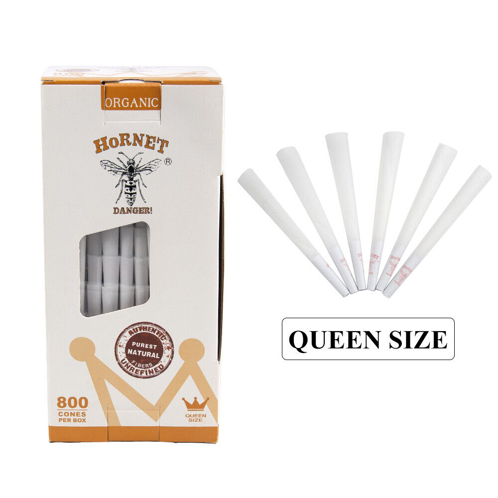 HORNET Rolling Paper Cones Queen Size White Pre-Filtered 800 Cones Full Box