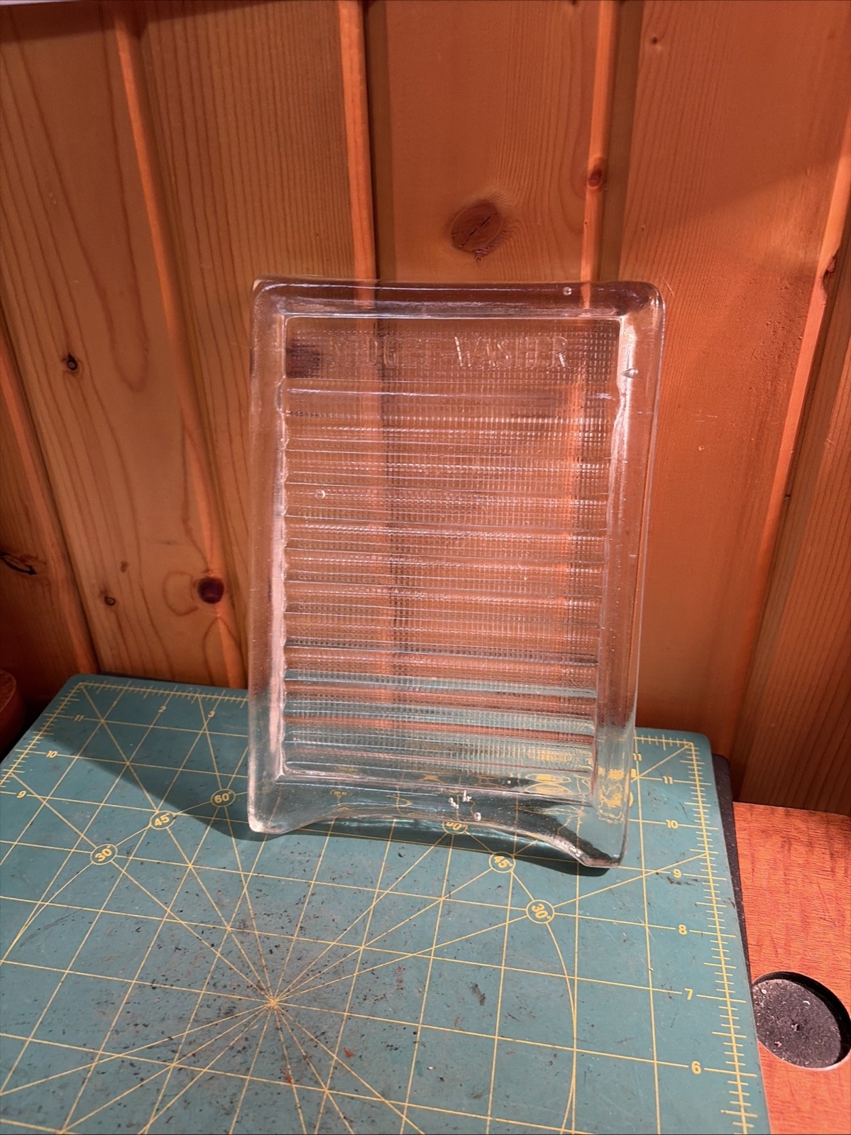 Vintage “Midget Washer” Glass Washboard Ribbed 1940 Clear Solid 9\