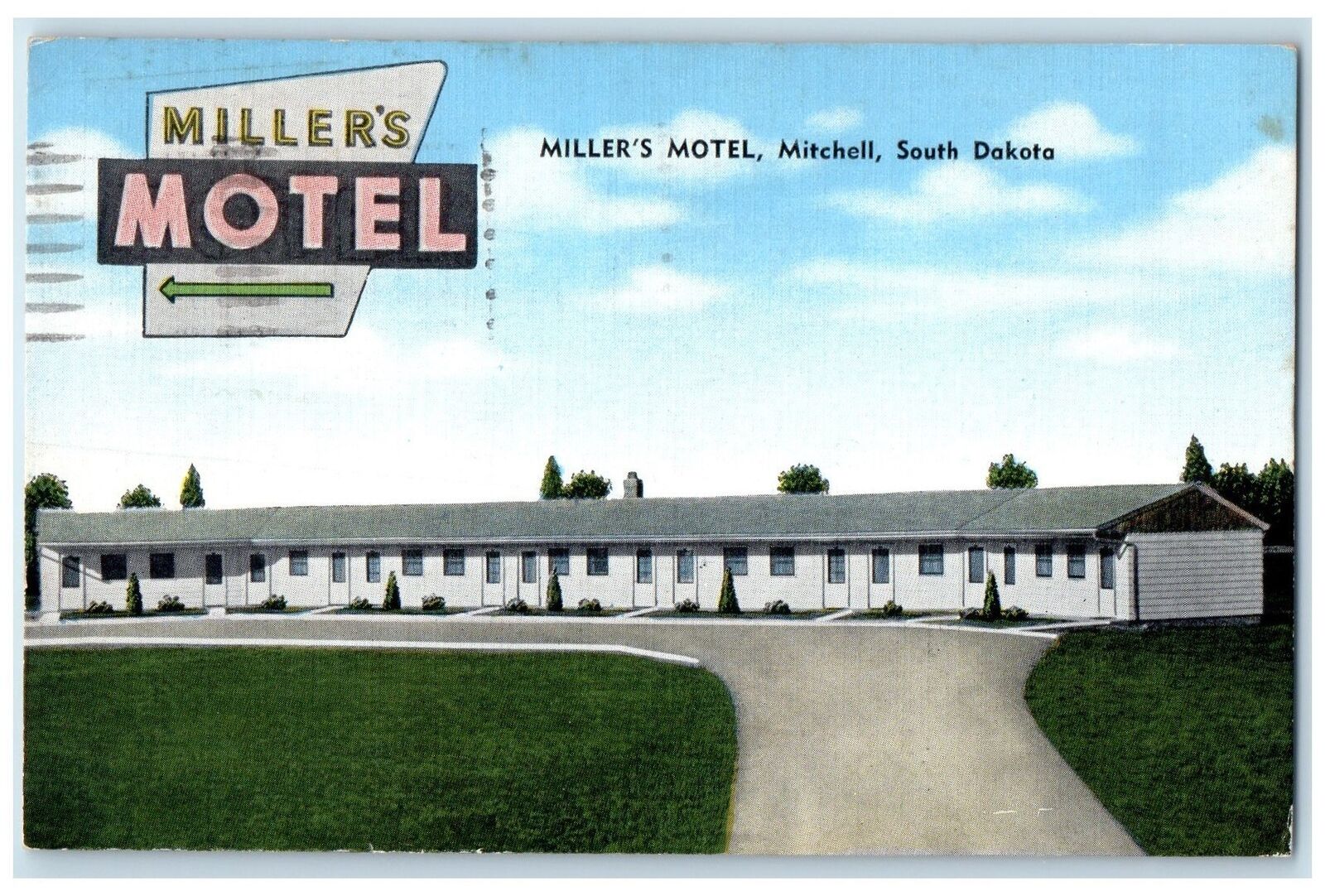 1959 Miller\'s Motel Exterior Signage Mitchell South Dakota SD Posted Postcard