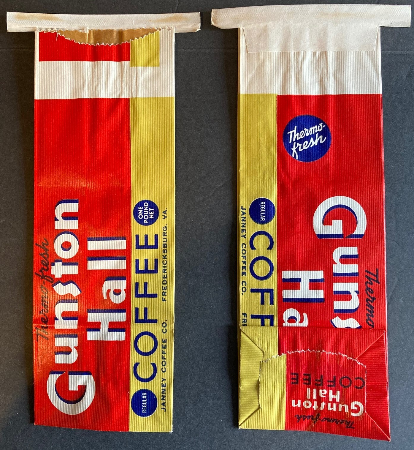 Four (4) Vintage Gunston Hall Coffee Bags-Janney Coffee Co. Fredericksburg, VA.