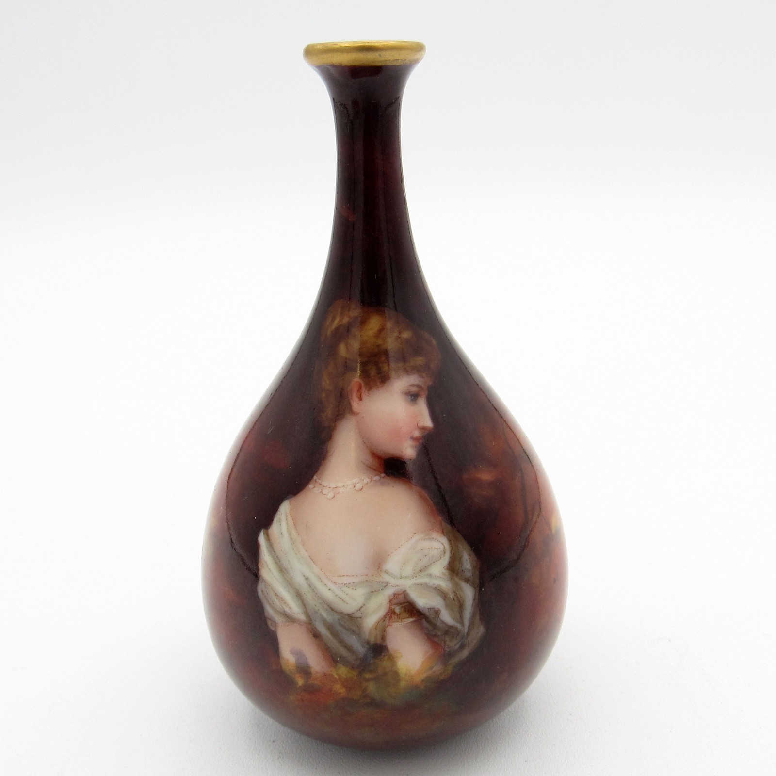 Antique Hand Painted Portrait Mini Porcelain Vase, Royal Schwarzburg, Germany