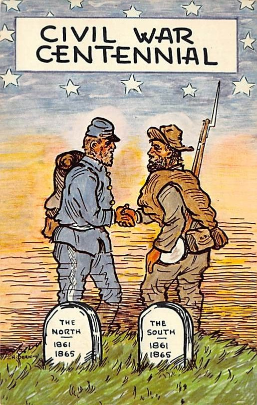 Postcard: Soldiers Shaking Hands, Civil War Centennial, Posted 1962