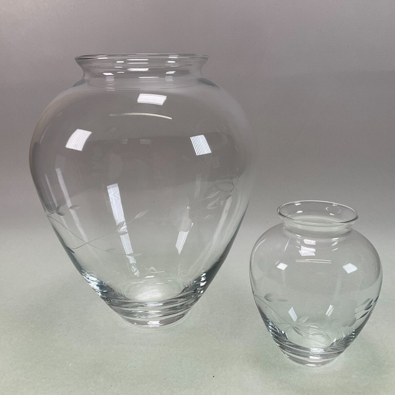 Princess House Heritage Crystal #323 Set Of 2 Vases Etched Boxed