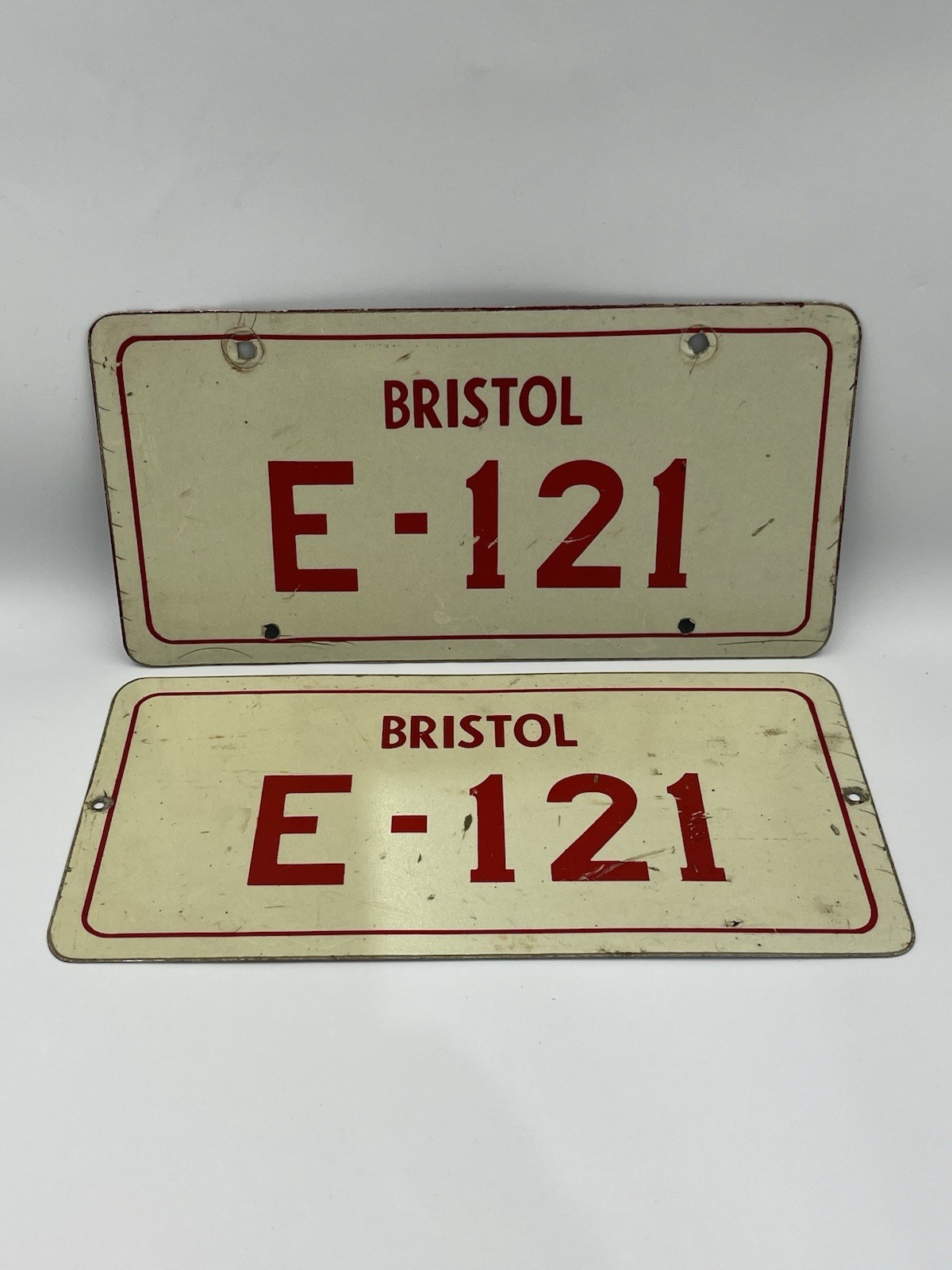 Vintage Bristol NY Fire Apparatus Plate Pair E-121 Engine Company Tag 