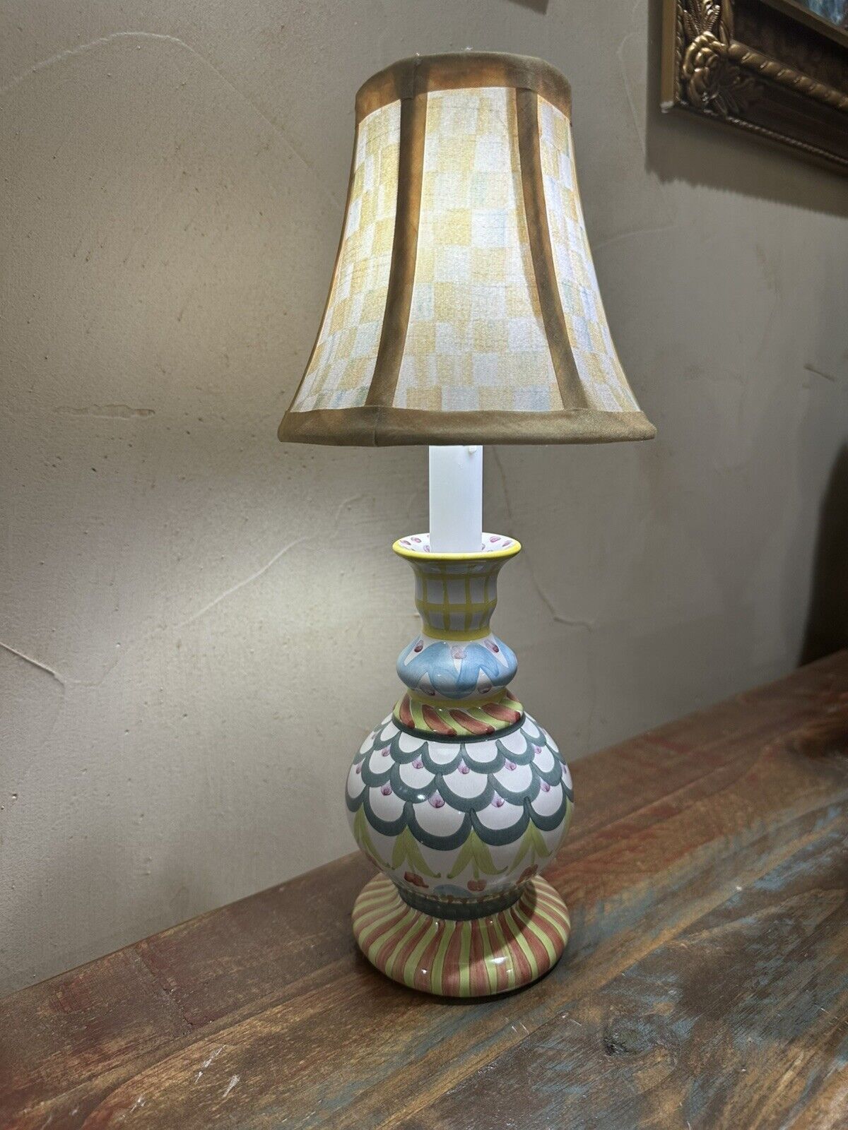 Mackenzie-Childs King Ferry & Parchment Check Lamp