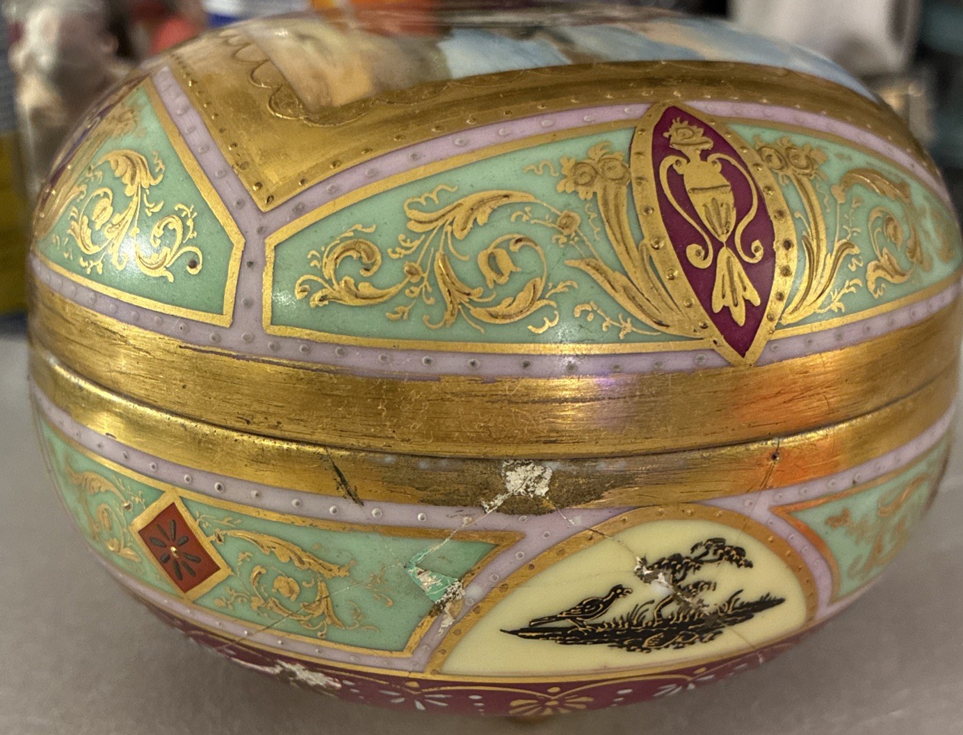 Antique Nippon Hand Painted Footed Sugar Bowl Maroon Cranberry DAMAGED READ 