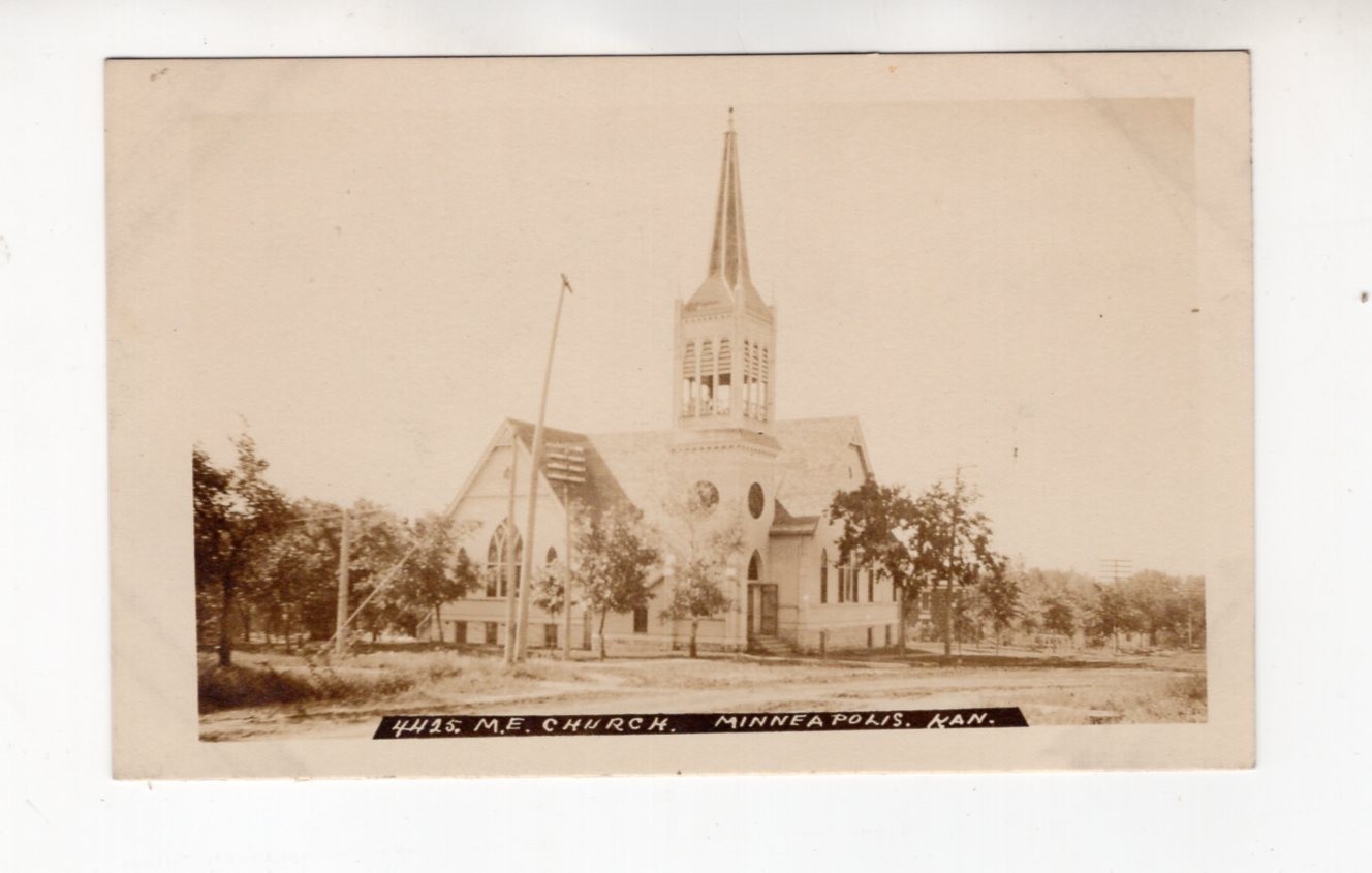 circa 1910 Real Photo Postcard / RPPC, M.E. Church, Minneapolis Kansas