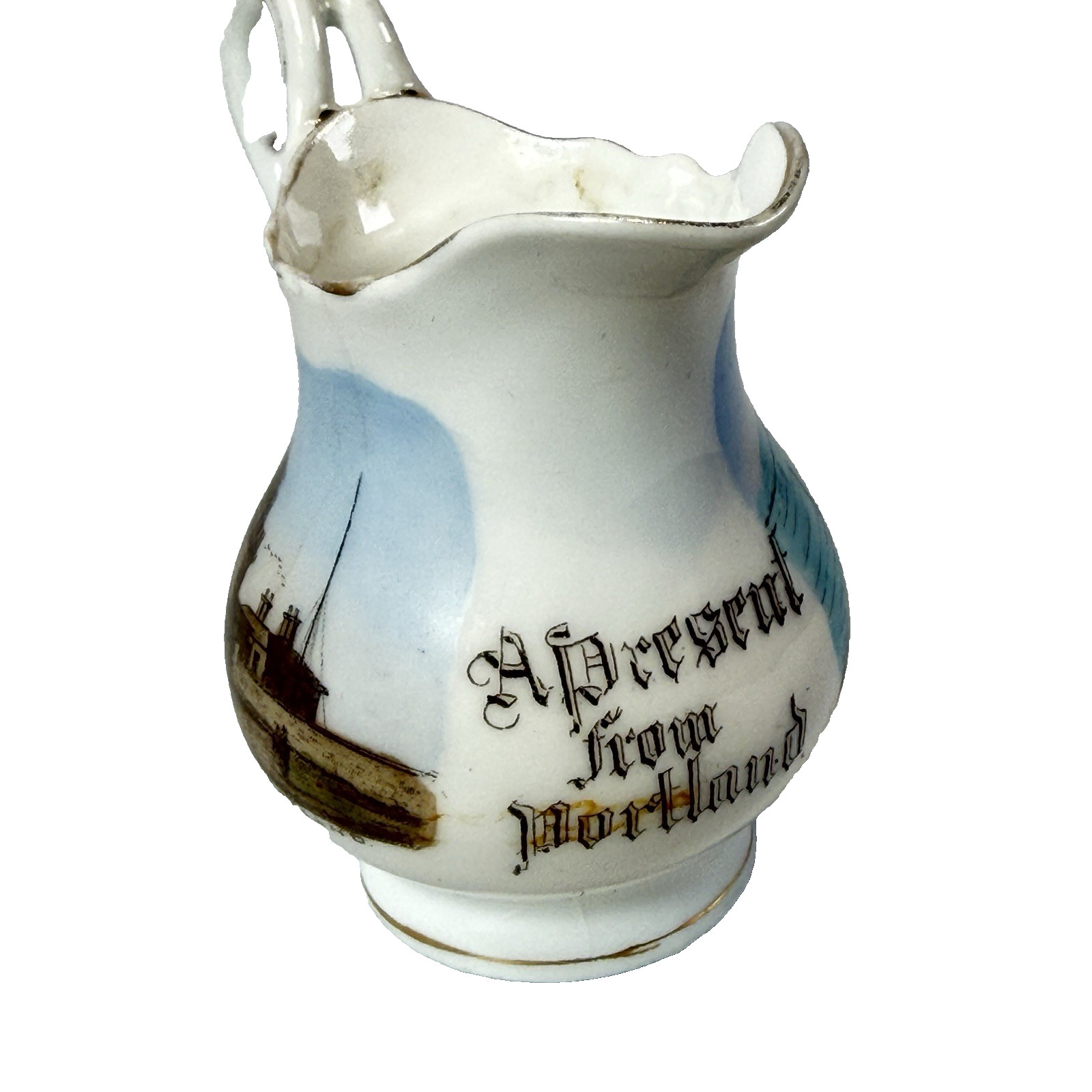 PORTLAND , ENGLAND Vintage Antique Porcelain LIGHTHOUSE  Souvenir China Creamer