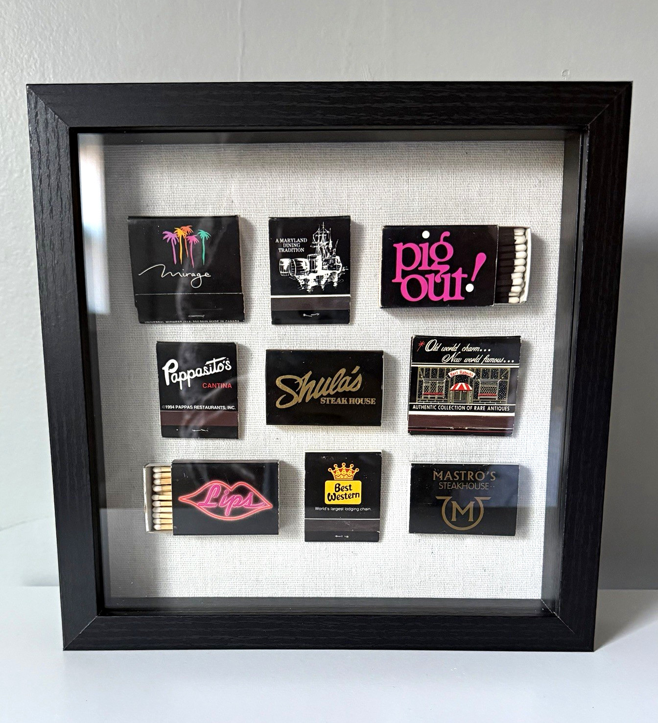 Vintage Matchbook Framed Shadow Box Wall Art - 1980s Style Match \ Vintage Matchbook Framed Shadow Box Wall Art - 1980s Style Match \