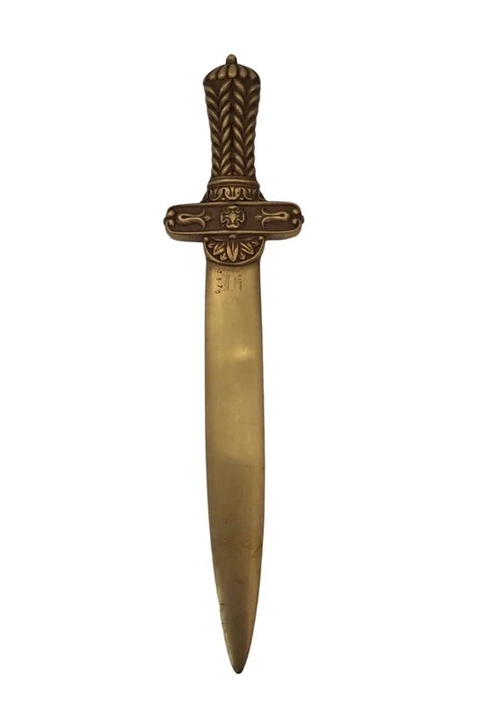 Antique Solid Brass Letter Opener Signed H. Leitão Portugal Collectible Antique Solid Brass Letter Opener Signed H. Leitão Portugal Collectible