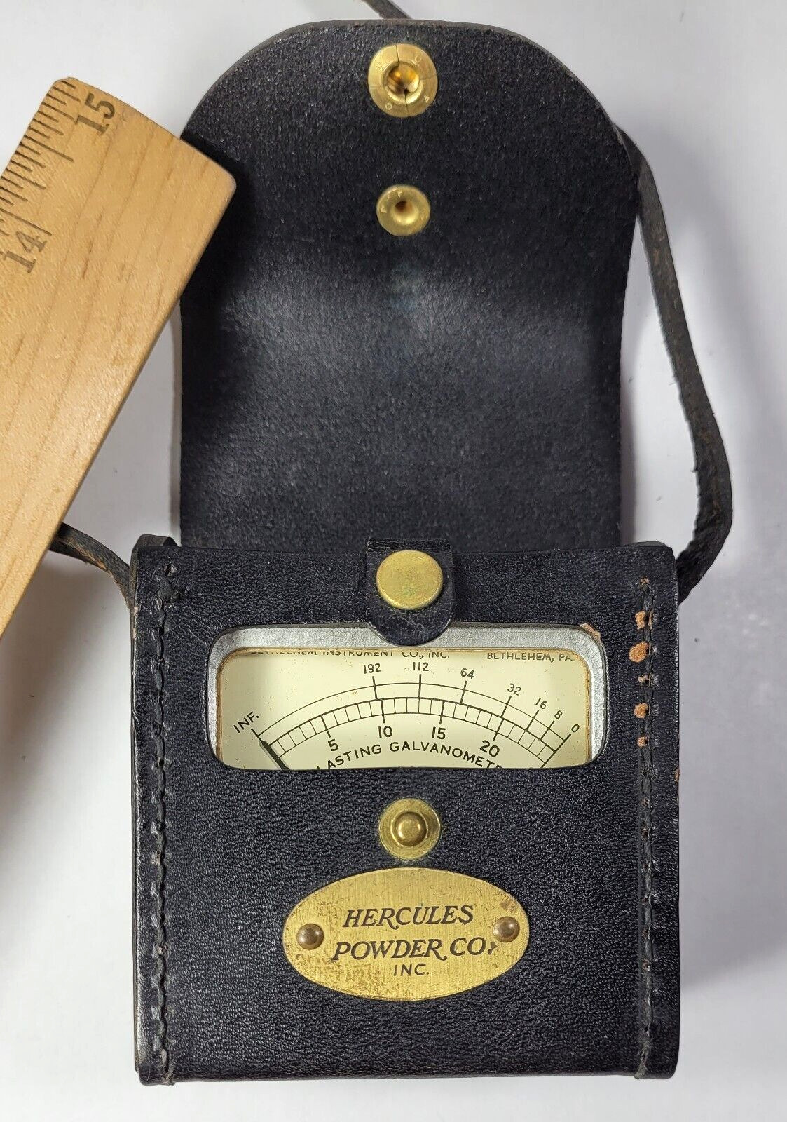 Hercules Powder Co Blasting Galvanometer Bethlehem Instr. Leather Case Steampunk