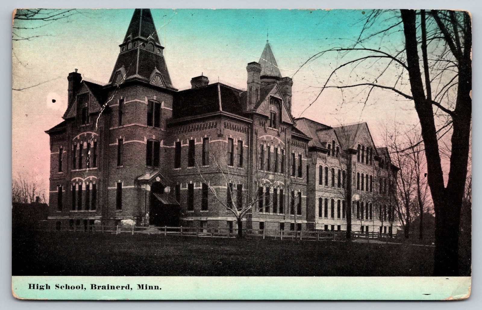 High School Brainerd MN Vintage Postcard Minnesota 1912 Historic Building