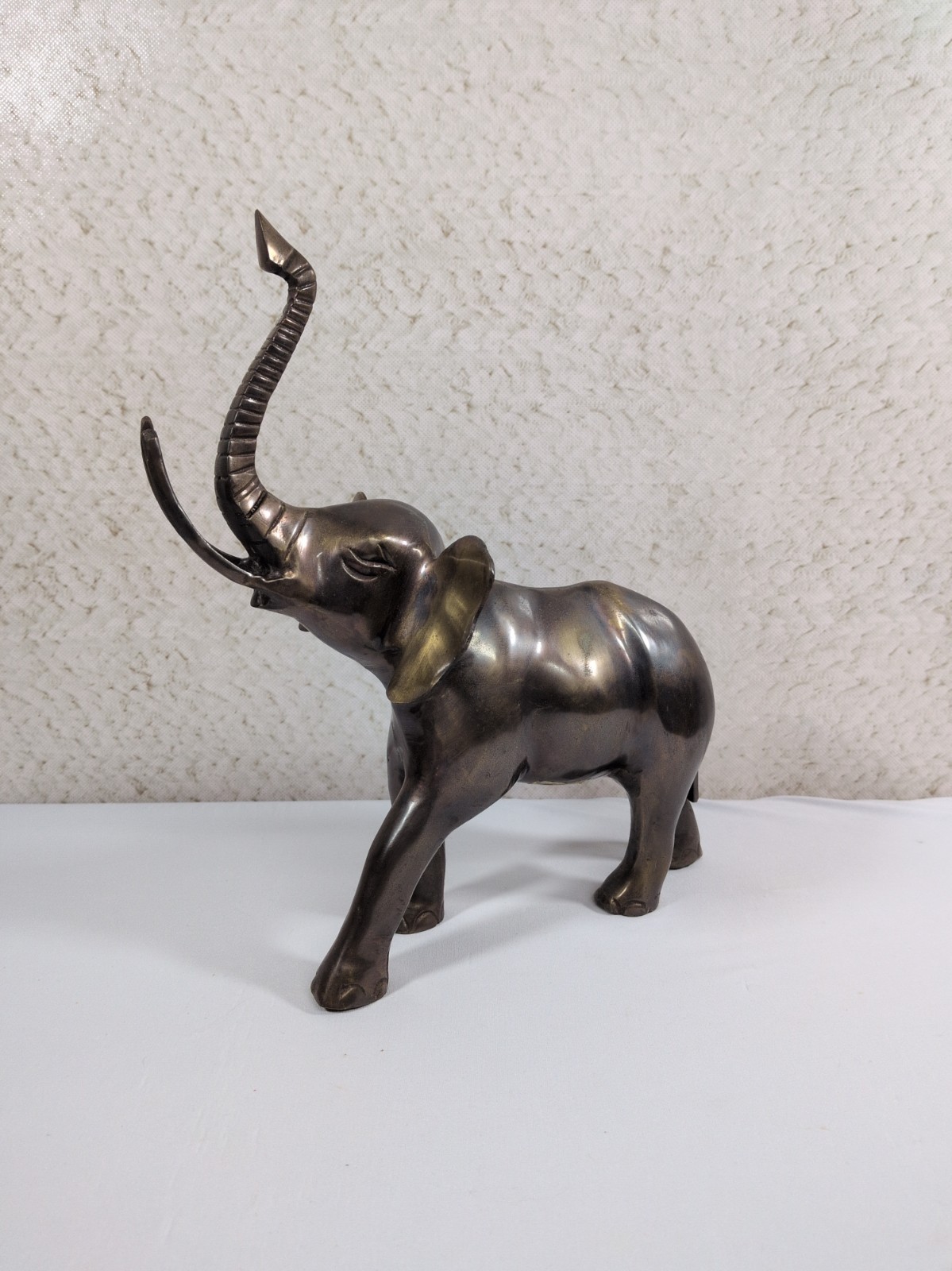Solid Brass Elephant Figurine Statue Trunk Up Lucky Home Decor