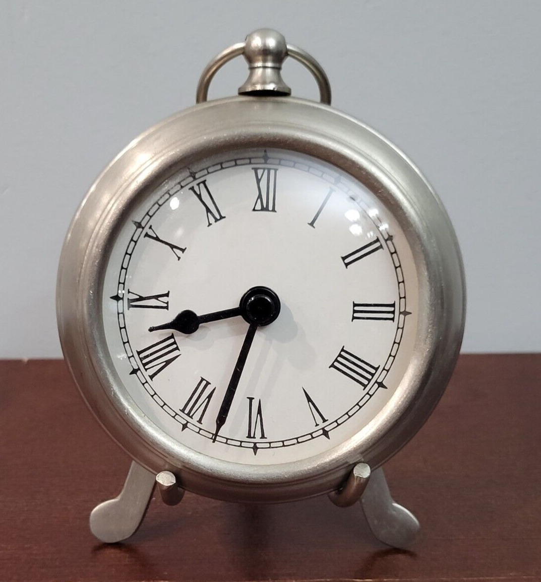 Pewter Pocket Watch Style Desk Clock With Matching Stand