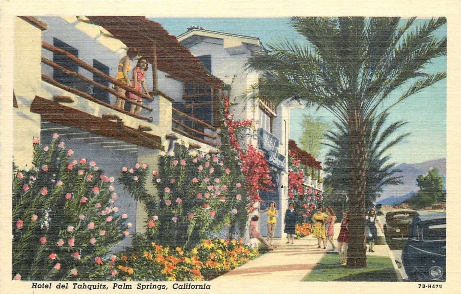 Hotel del Tahquitz Palm Springs California Linen Postcard 1940s Vintage