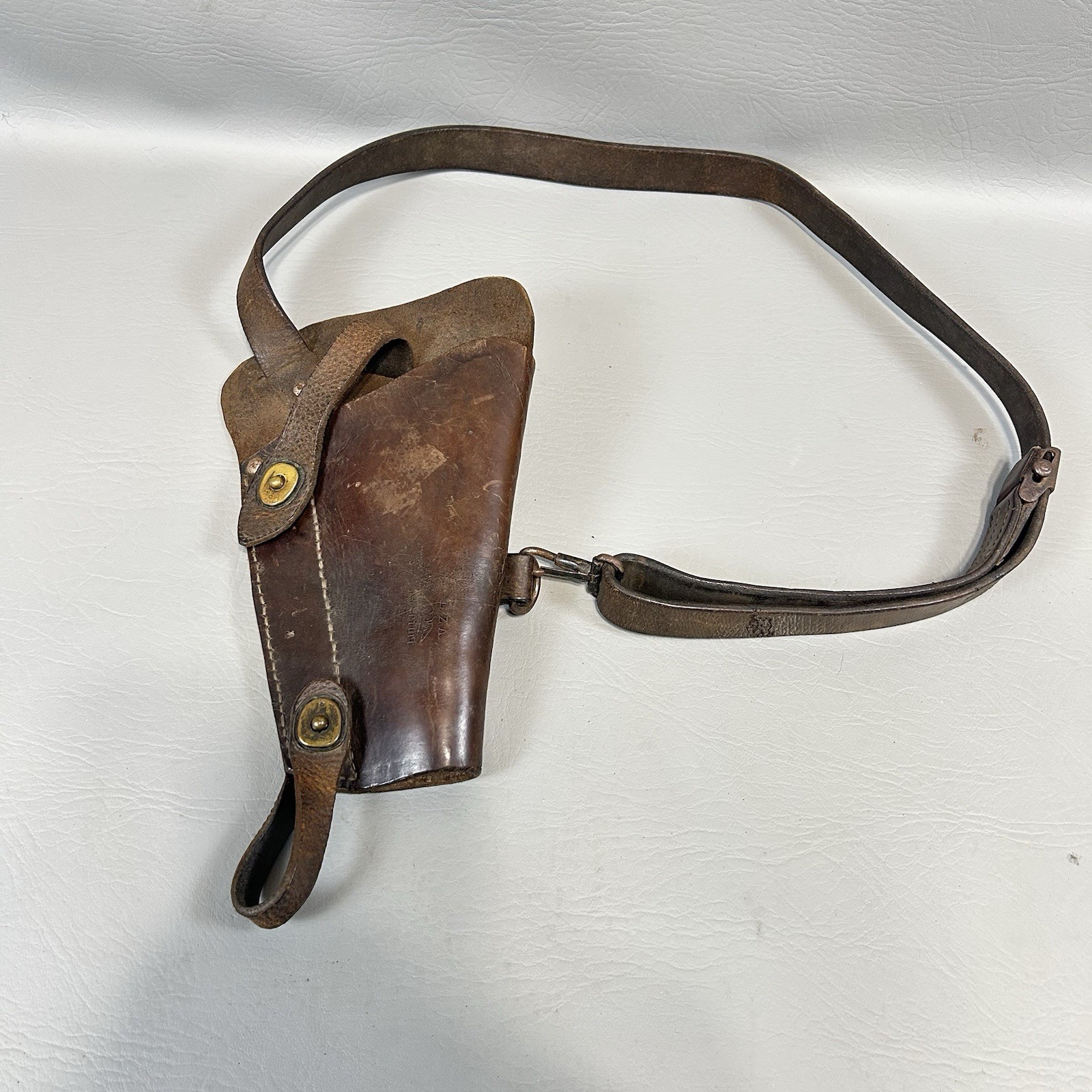 WWI German Leather Shoulder Holster Tanker LZA Erfurt Stamped Kilkit Pull Snaps