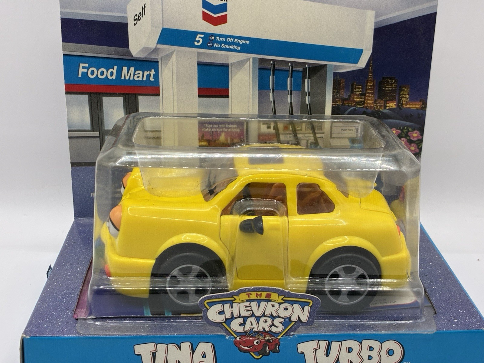 Vintage NOS 1998 The Chevron Cars TINA TURBO NRFB New in Package Yellow SEALED