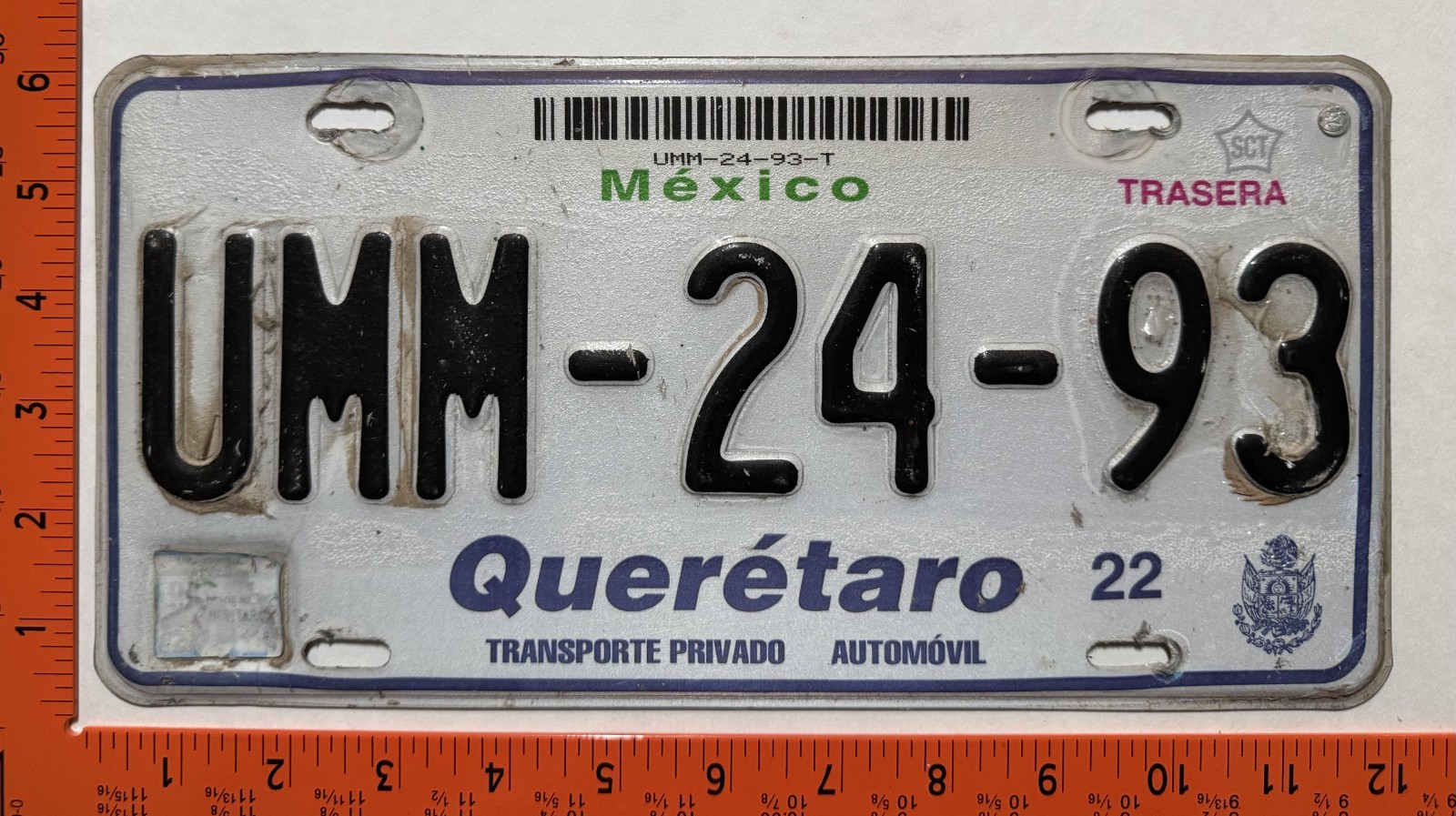 2002-2004 Queretaro, Mexico Passenger License plate