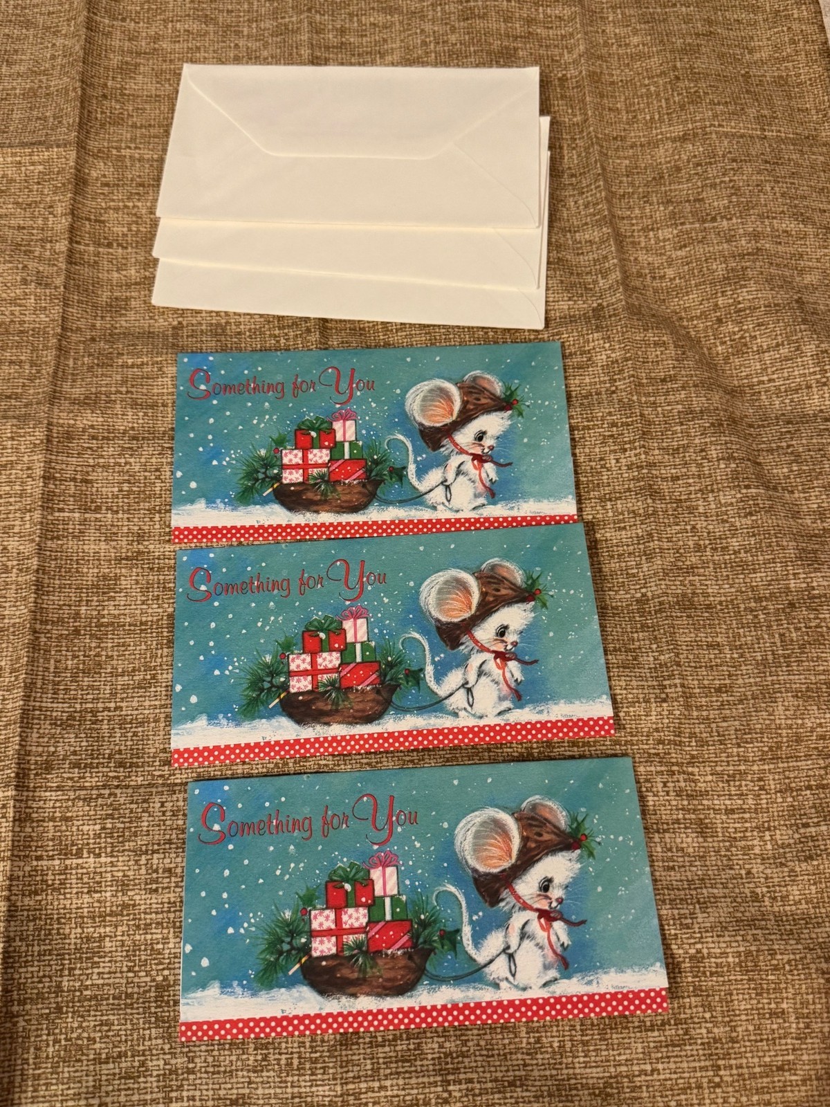 Vintage Christmas Mouse Cards Set of 3, Christmas Originals Cute Mouse Gifts Sno
