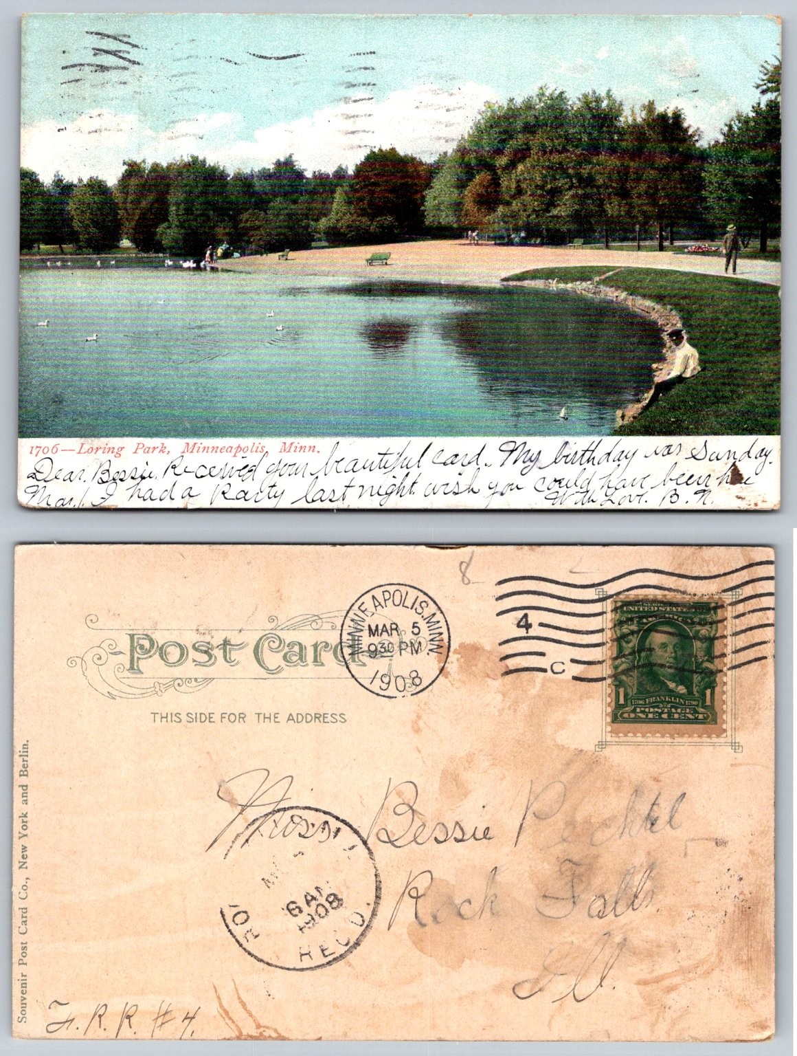 Vintage 1908 Loring Park Minneapolis, MN Postcard Souvenir Post Card Co. Vintage 1908 Loring Park Minneapolis, MN Postcard Souvenir Post Card Co.