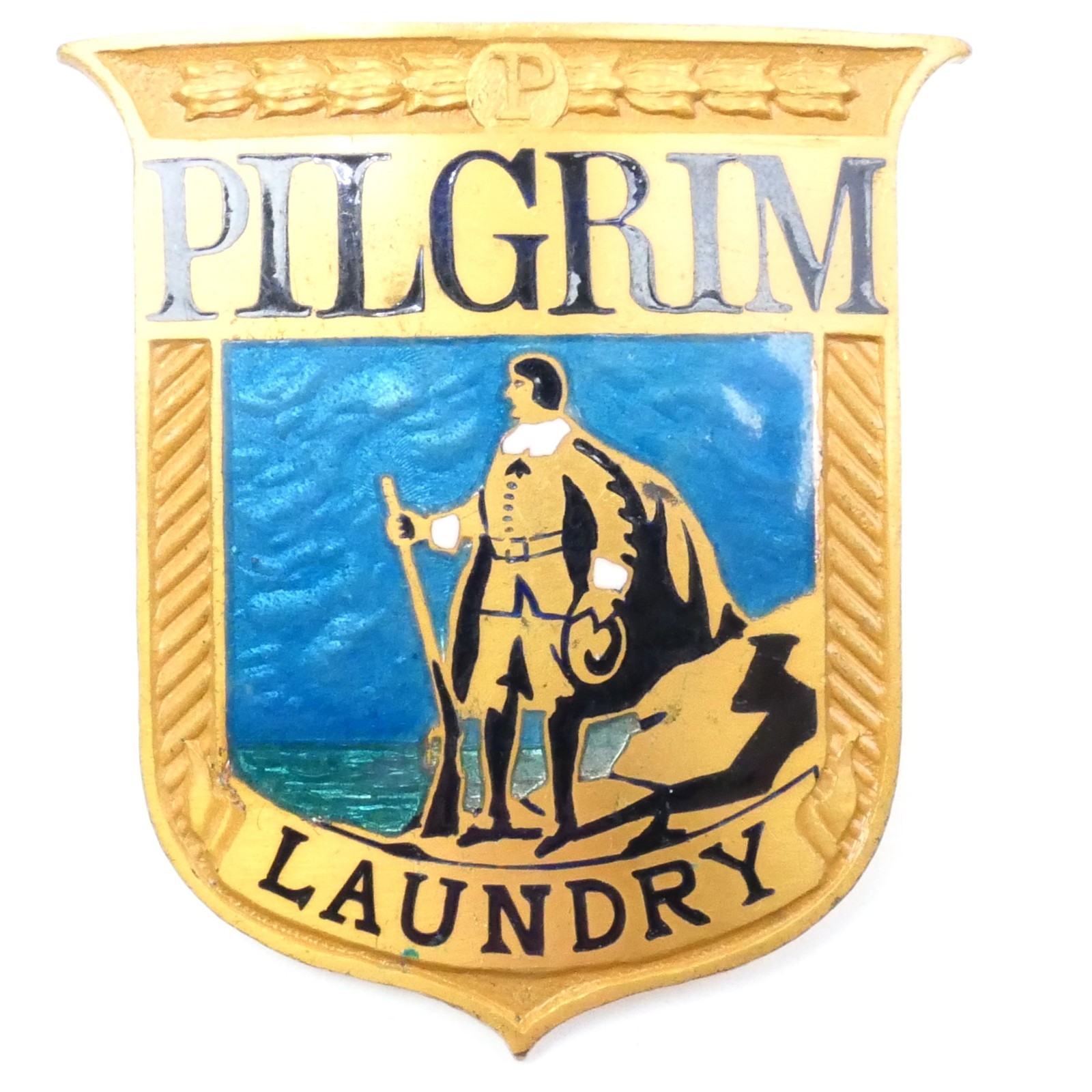 c. 1930s-40s Pilgrim Laundry Employee Hat Badge - BROOKLYN NY - extremely rare
