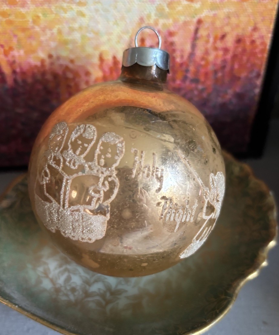 Vintage Franke Silent Night Holy Night Christmas Stencil Glass Ornament USA Vintage Franke Silent Night Holy Night Christmas Stencil Glass Ornament USA