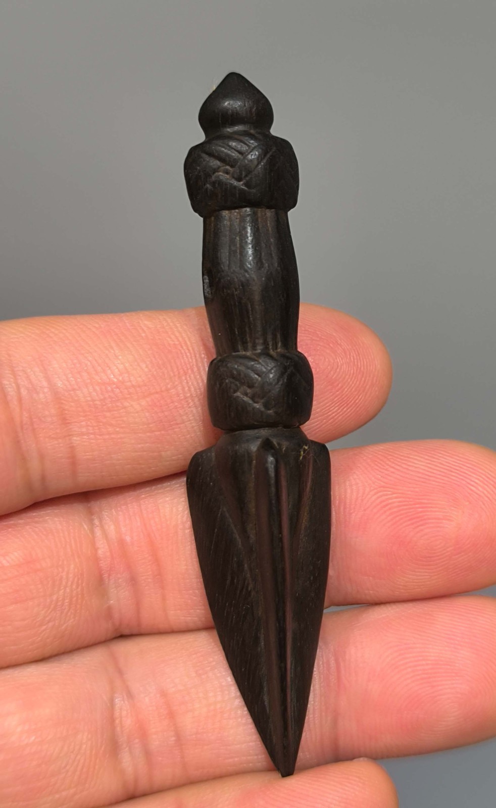 Real Rare Tibet 19th Century Old Antique Buddhist Carved Wood Phurba Amulet