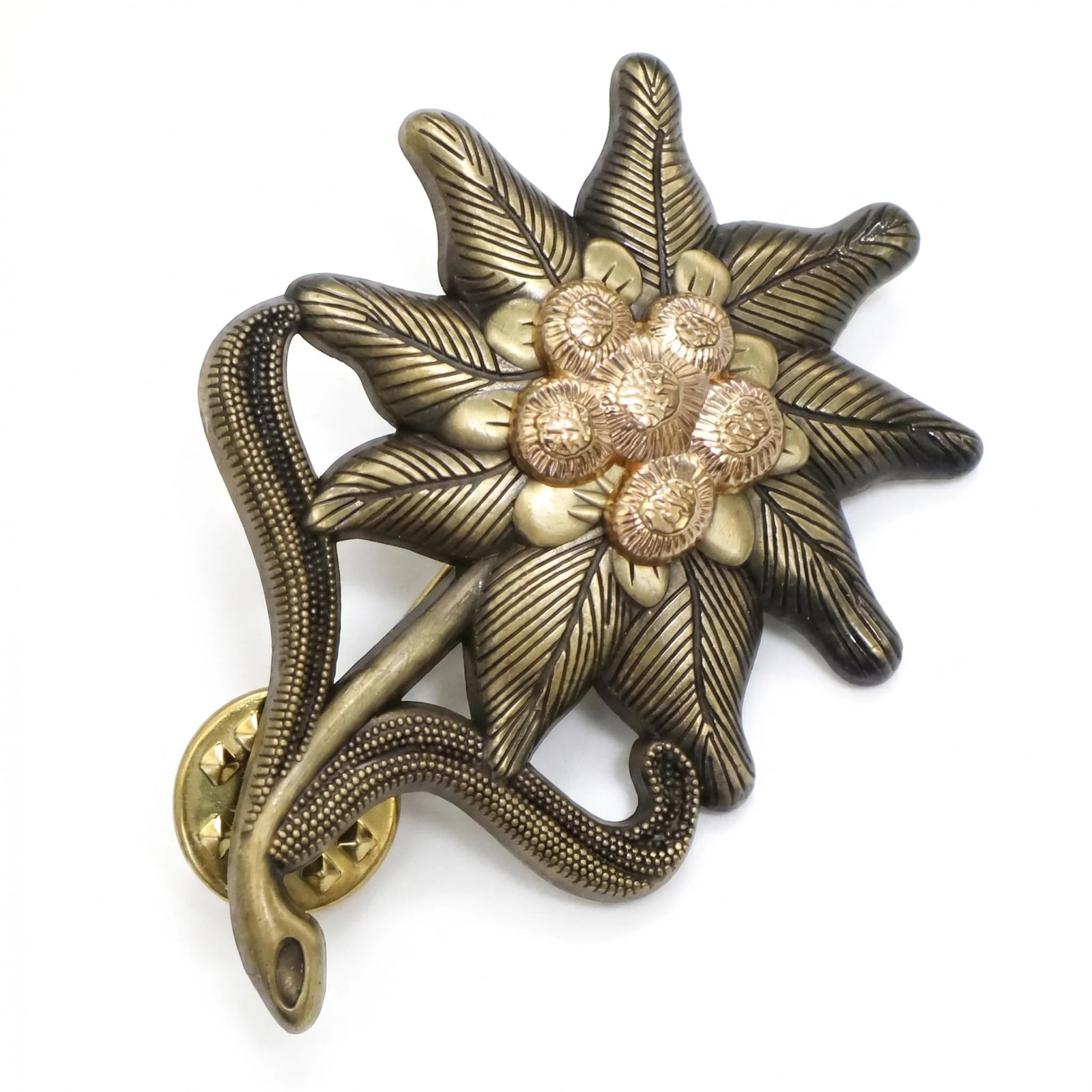 Edelweiss Badge Military Award Bronze-Tone WWII Mountain Cap Pin Replica