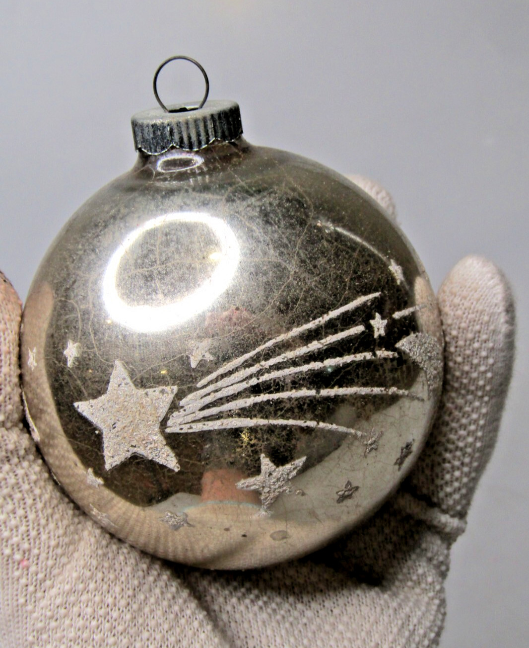 VTG Glass Stencil Pictured Celestial Large BALL MOON STARS Christmas Ornament US