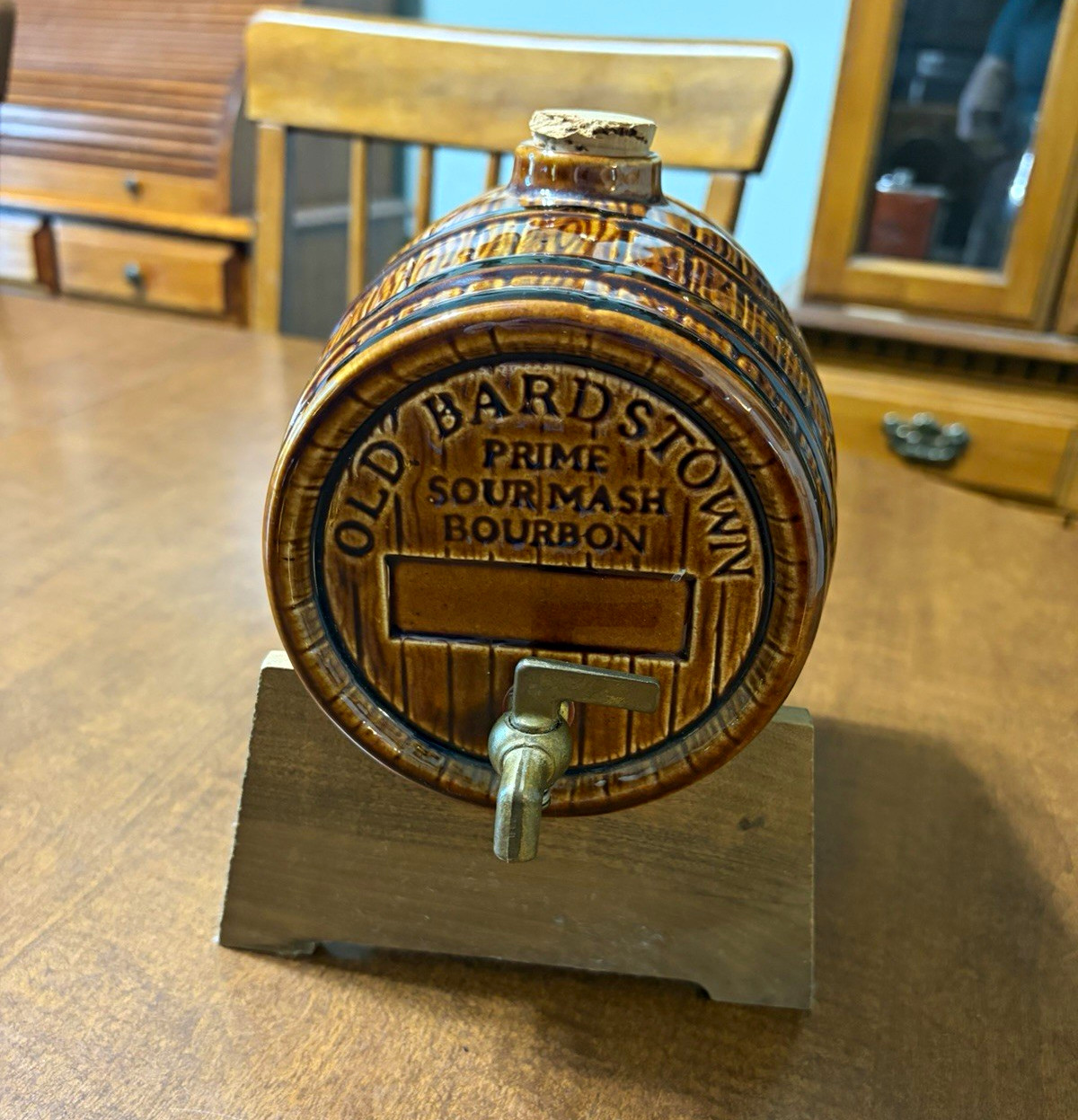 1980s Old Bardstown Prime Sour Mash Bourbon Barrel Decanter Bottle w/ Spigot
