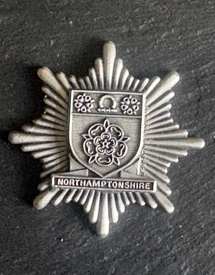 OBSOLETE NORTHAMPTONSHIRE FIRE SERVICE PEWTER BADGE.