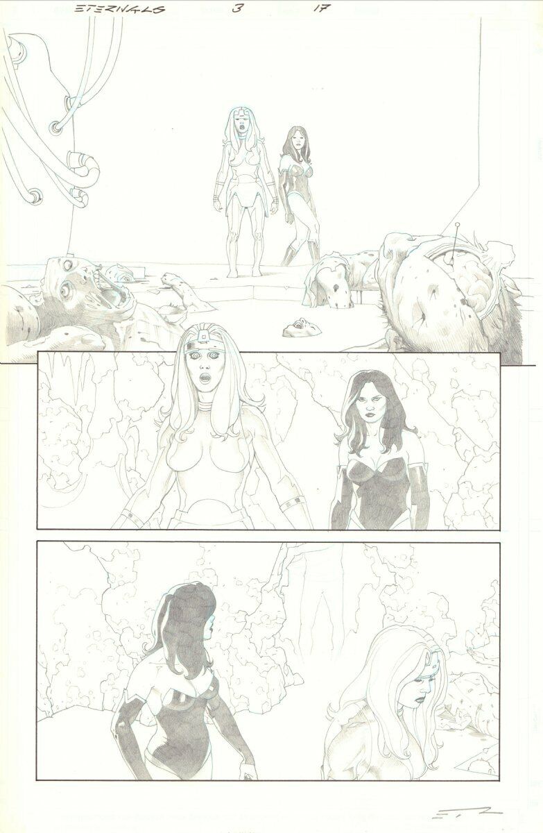 Eternals #3 p.17 - Thena and Sersi Discover Corpses - 2021 art by Esad Ribic