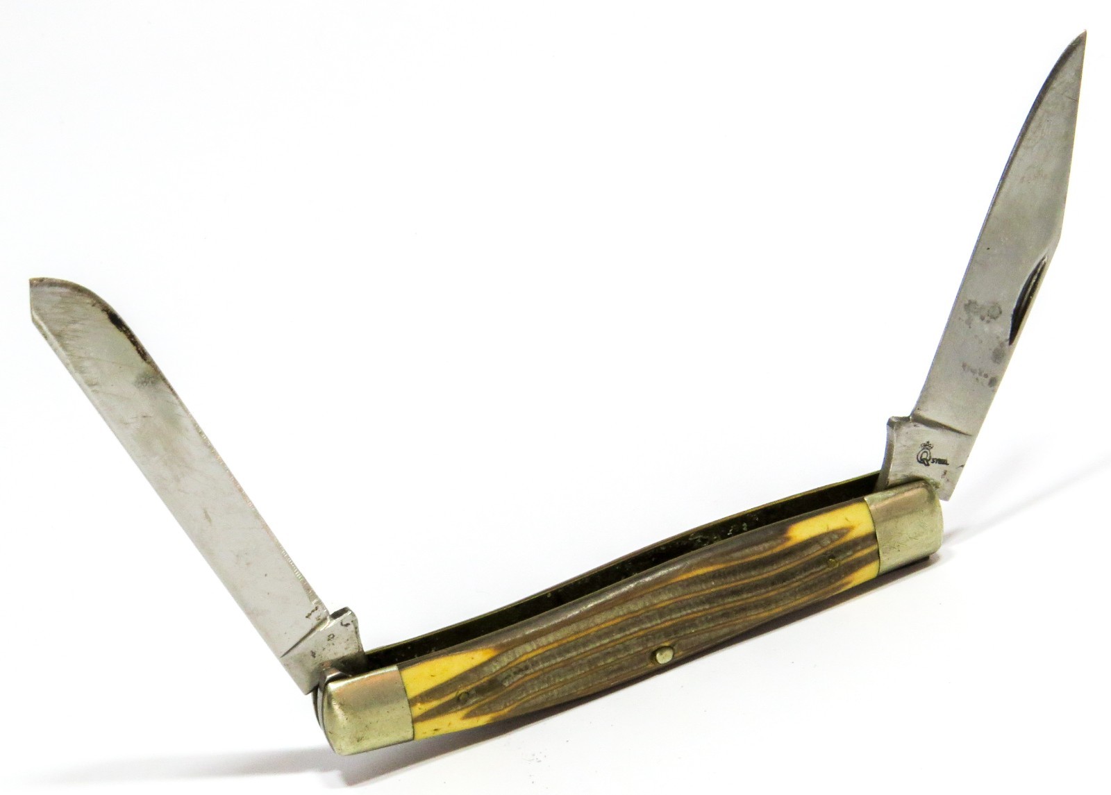 Queen Q-Steel Vintage Two Blade Natural Horn Handle Vintage Pocket Knife