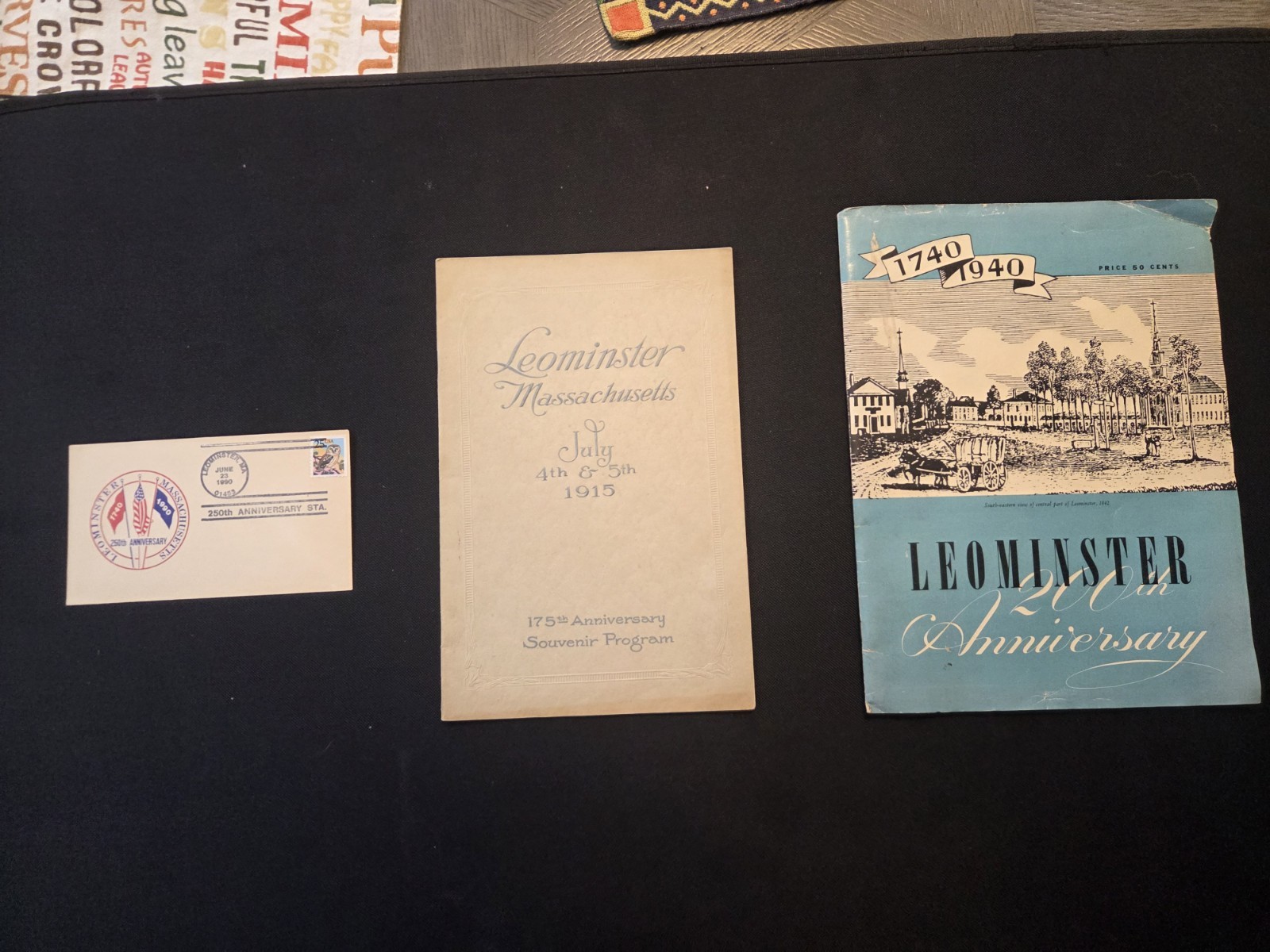 Vintage 3pc Collection of Leominster MA Anniversary Souvenirs 1915, 40, 90