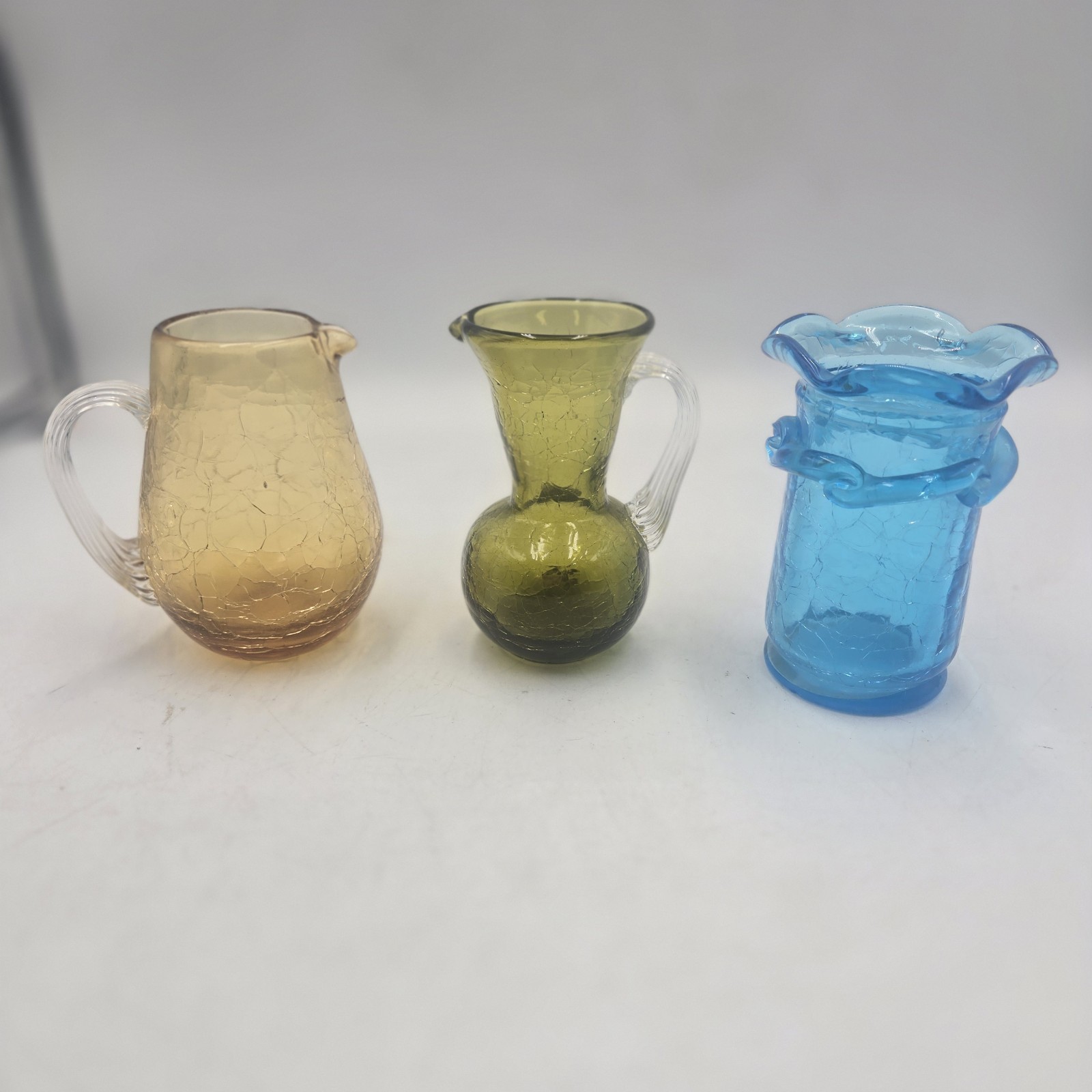 Vintage Amberina Crackle Glass Yellow Applied Ruffles 4\