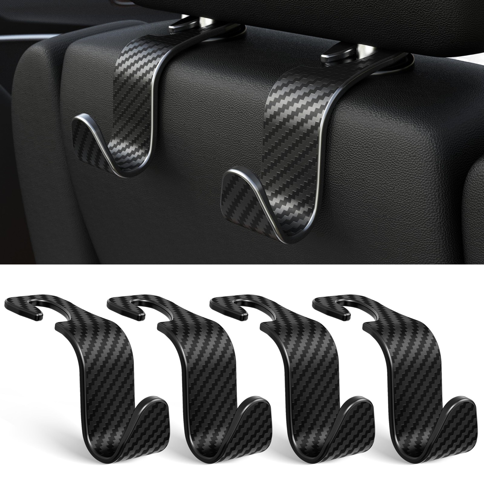 4-Pack Car Headrest Hooks Vehicle Storage Organizer Black Checkered