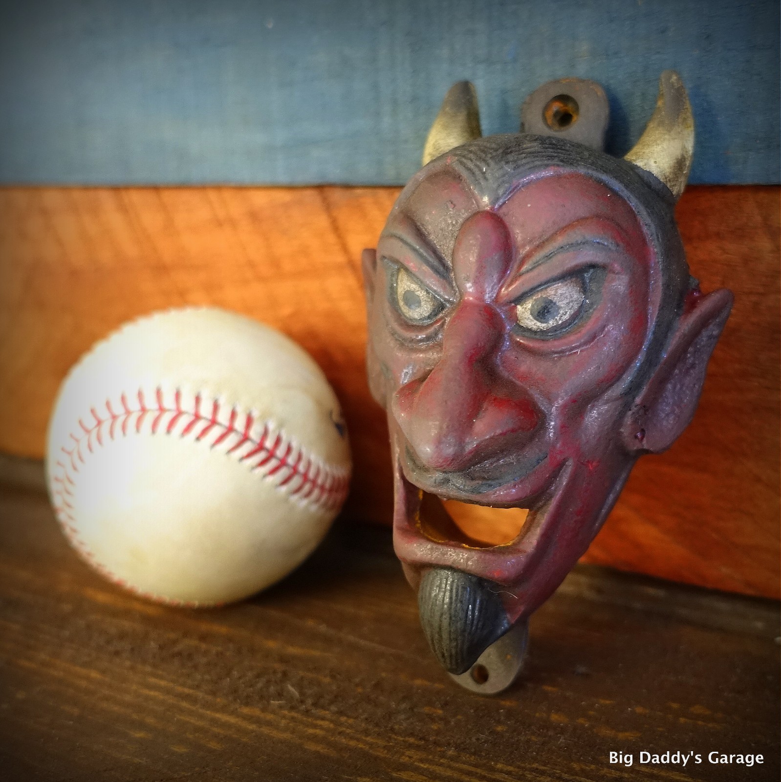 Red Horned Devil Wall Mounted Bottle Opener, Extra Heavy Cast Iron, Bar Man Cave Red Horned Devil Wall Mounted Bottle Opener, Extra Heavy Cast Iron, Bar Man Cave