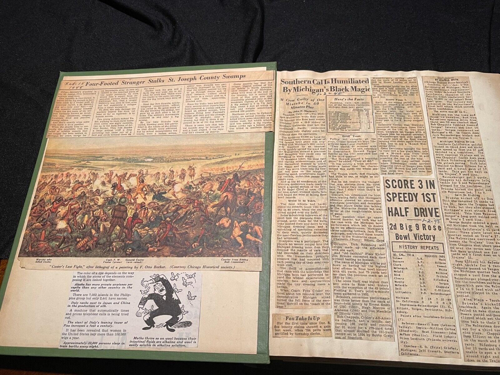 Vintage 1948 Football/Fishing/Boxing Sports Clippings Scrapbook 120 large pages 
